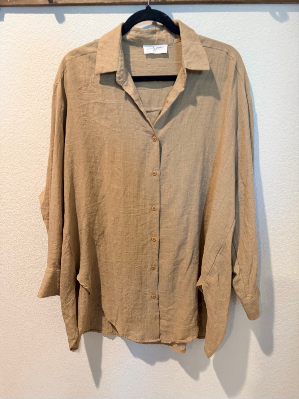 CJLA Carly Jean Los Angeles Casual Linen Button-Down Shirt in Tan